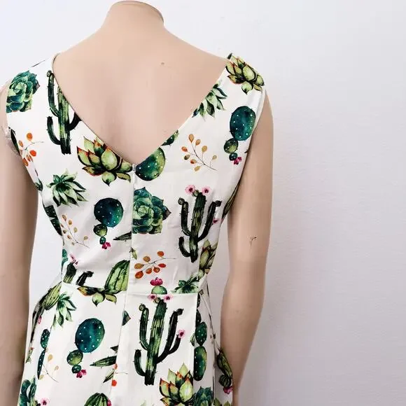 [Modcloth] Ixia Dashing Darling Succulent Cactus Retro A-Line Midi Dress Size 1X - Picture 7 of 12